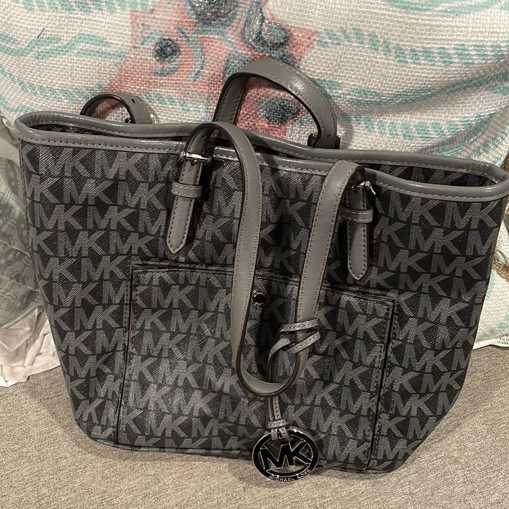Silver/grey Michael Kors leather tote
